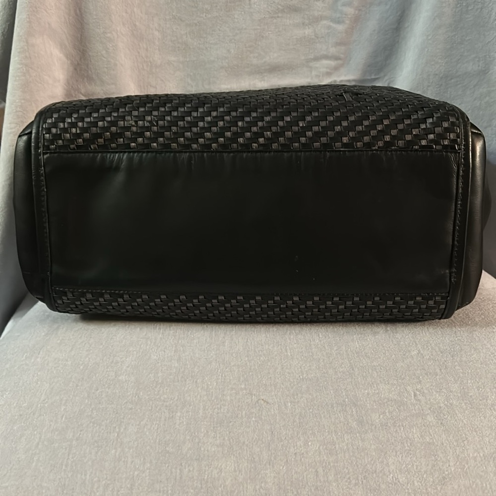Coach Park Large Woven Black & Silver Leather Zip Top Tote Shoulder Bag - Picture 7 of 11